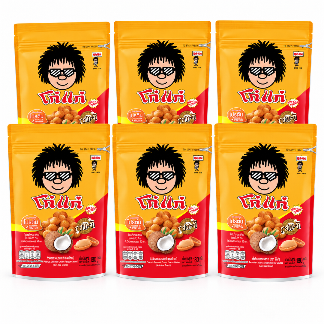 6 pouchs of 180 g on a white background