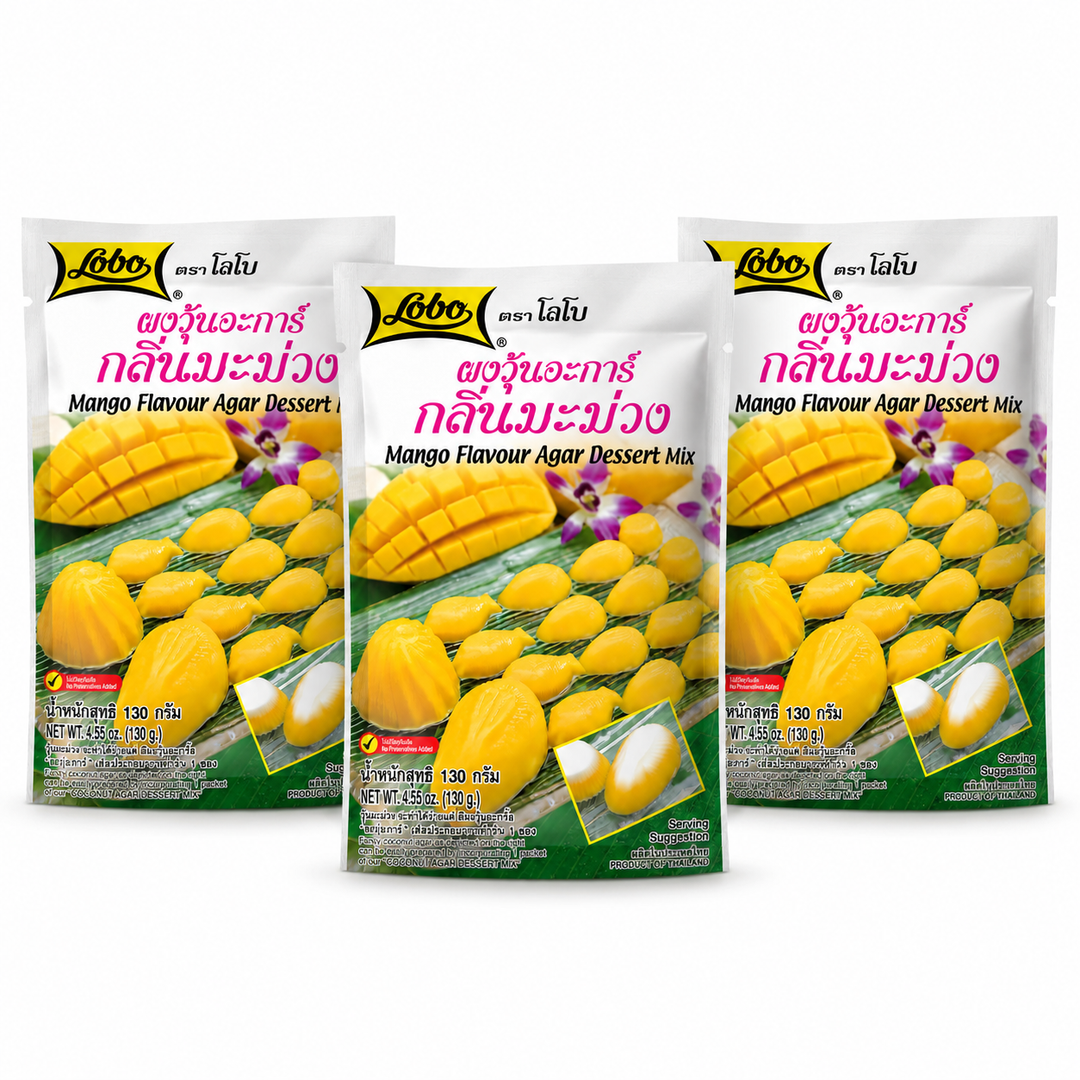 Lobo Mango Flavour Agar Dessert Mix 130g — Pack of 3 — exact sold quantity on white