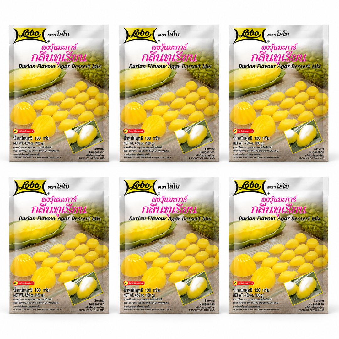 Lobo Durian Flavour Agar Dessert Mix 130g — Pack of 6 — exact sold quantity on white