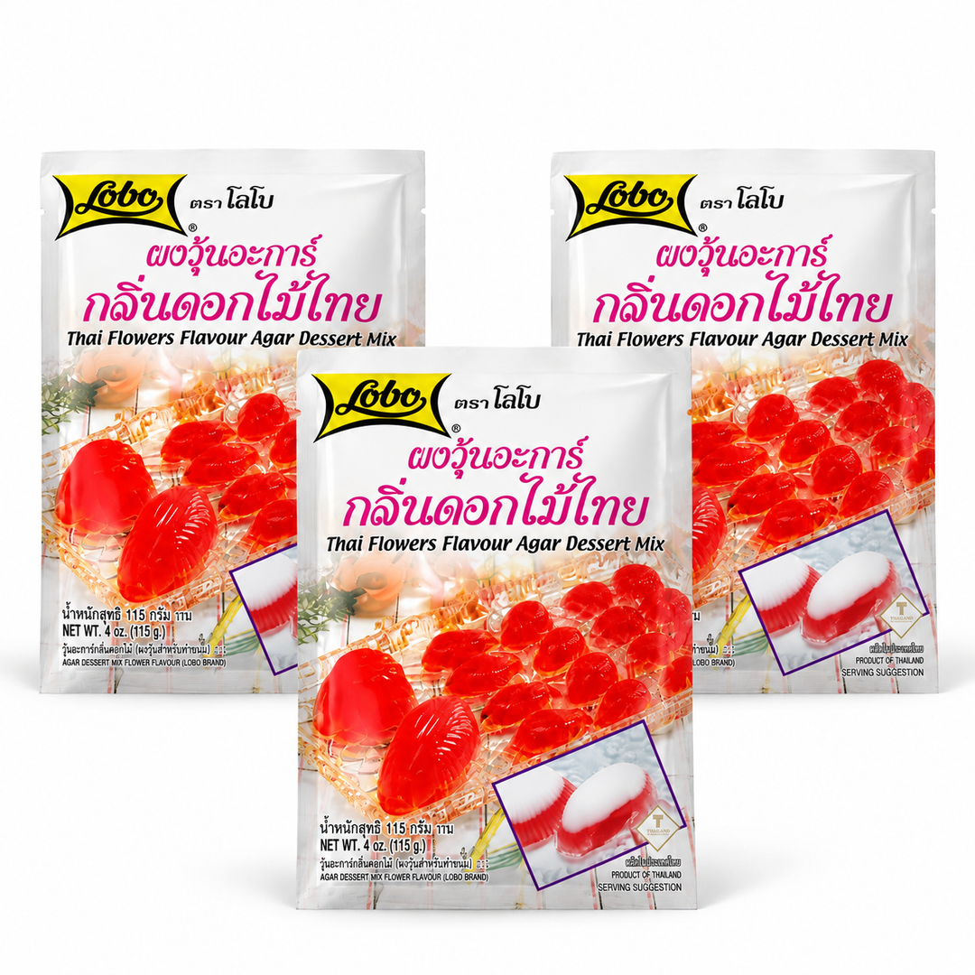 Lobo Thai Flowers Flavour Agar Dessert Mix 115g — Pack of 3 — exact sold quantity on white