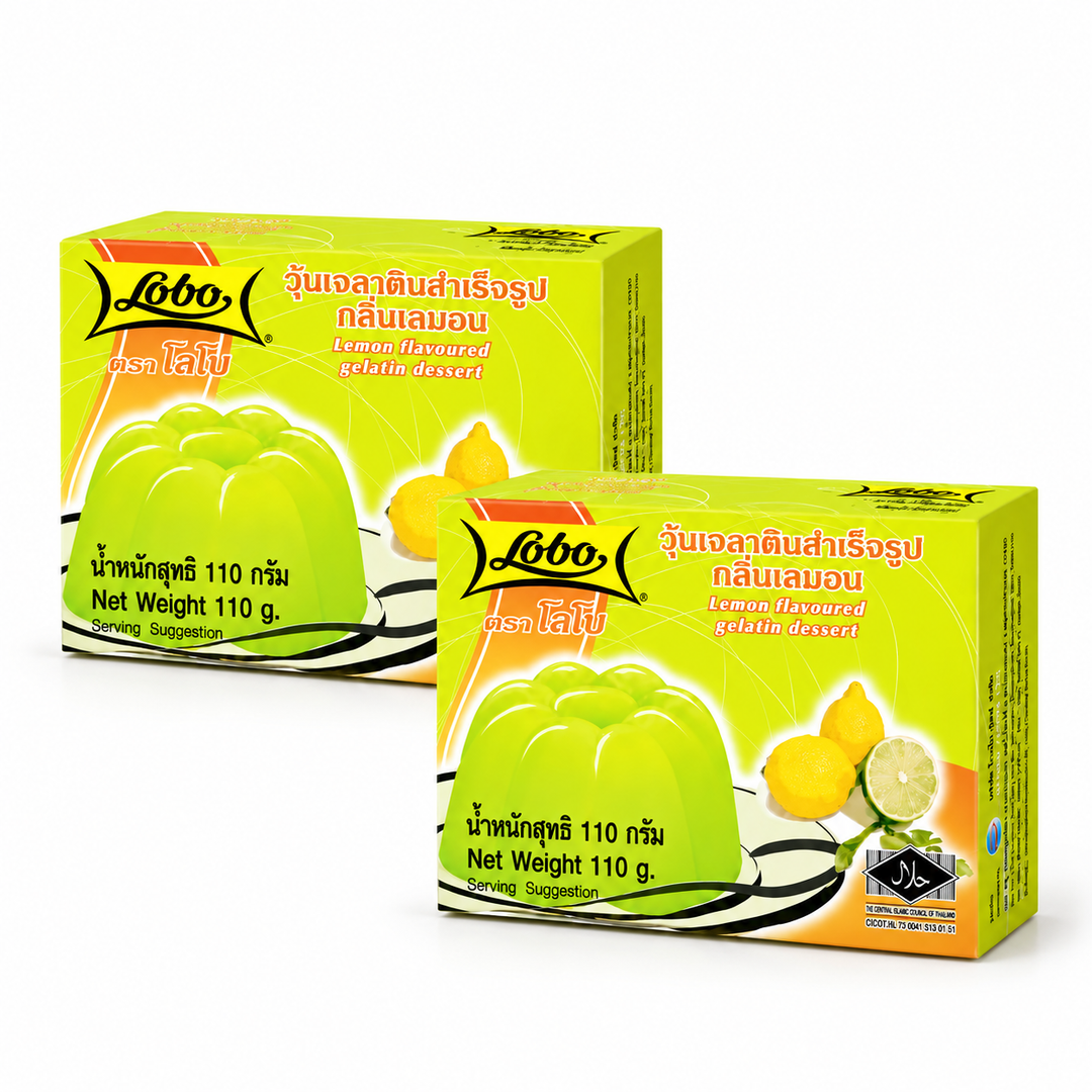 Lobo Lemon Flavoured Gelatin Dessert 110g — Pack of 2 — exact sold quantity on white