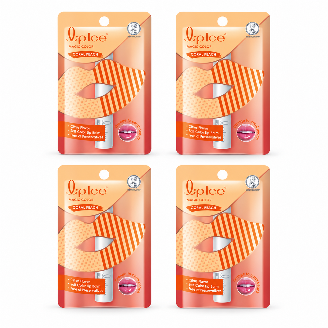 Lipice Magic Color Coral Peach Lip Balm 2g — Pack of 4 — exact sold quantity on white