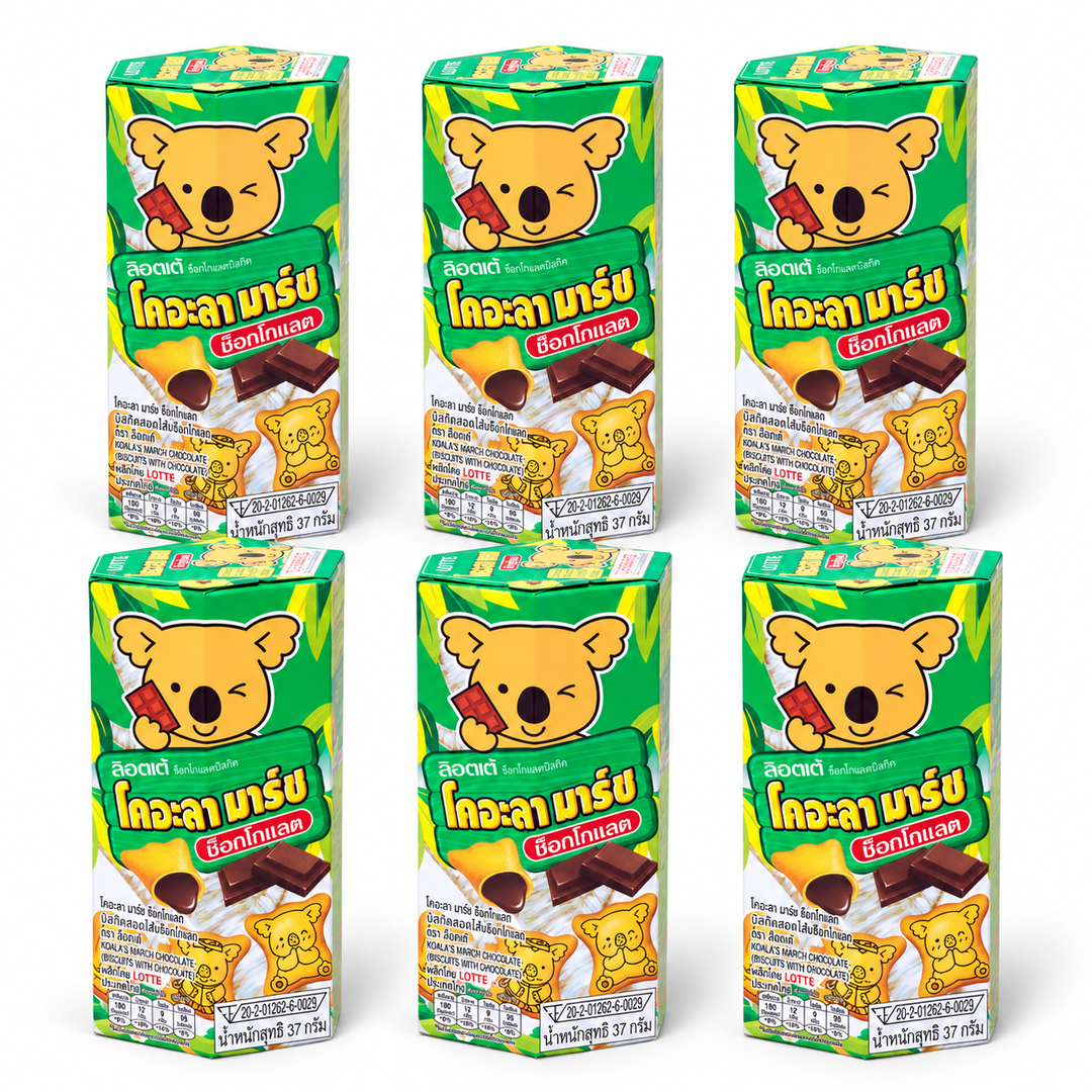 Lotte Koala's March Chocolate Biscuits — 6 × 37 g — exact sold quantity on white
