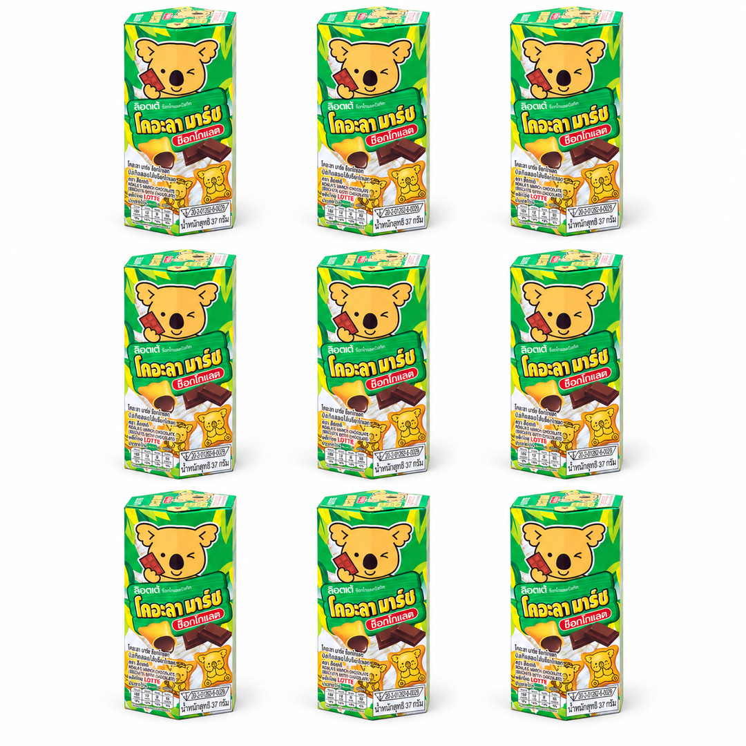 Lotte Koala's March Chocolate Biscuits — 9 × 37 g — exact sold quantity on white
