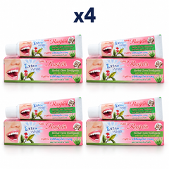 4 × 30 g Rasyan Herbal Clove Toothpaste with Aloe Vera & Guava Leaf – exact pack quantity on white