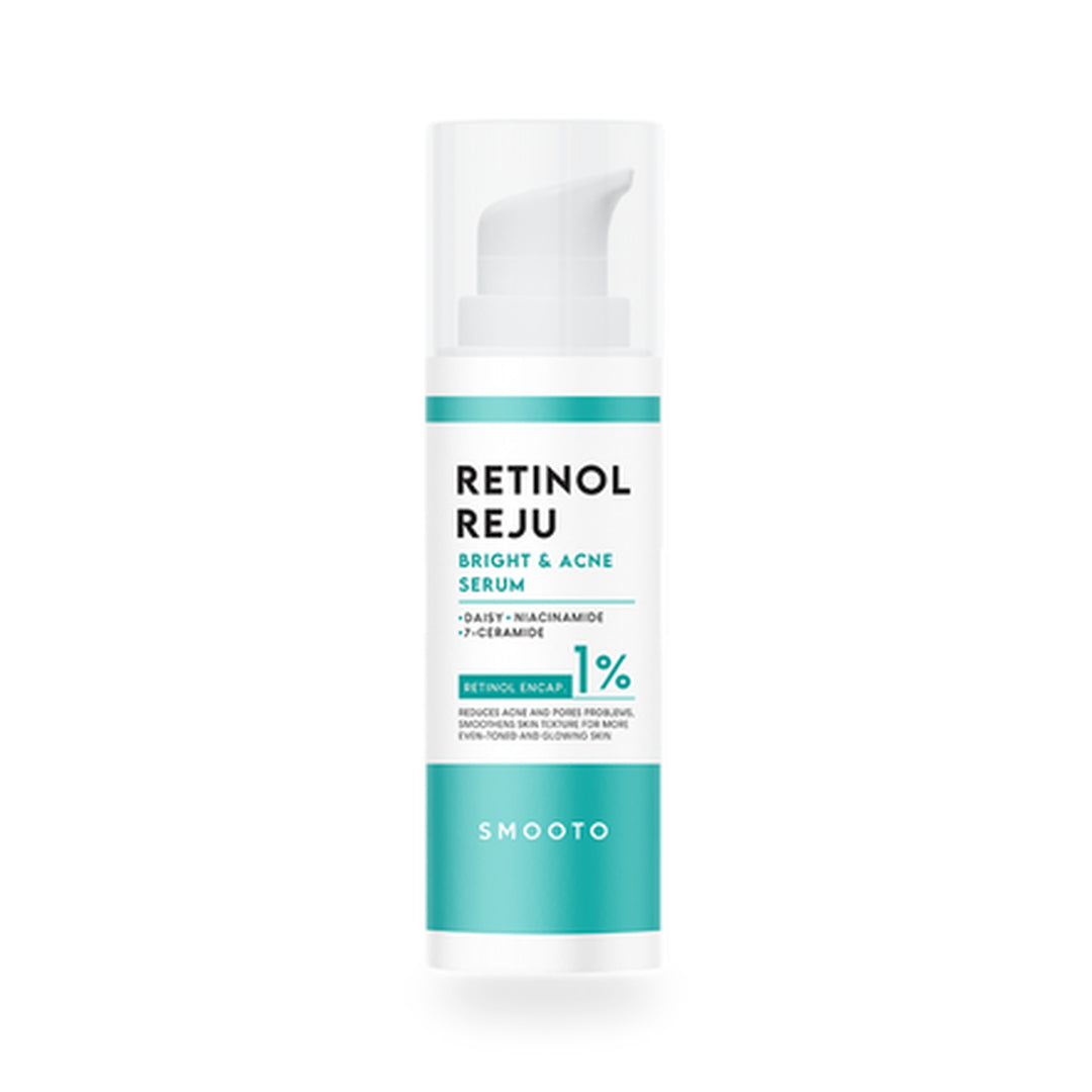 Smooto Retinol Reju Bright & Acne Serum 30 g pump bottle on white