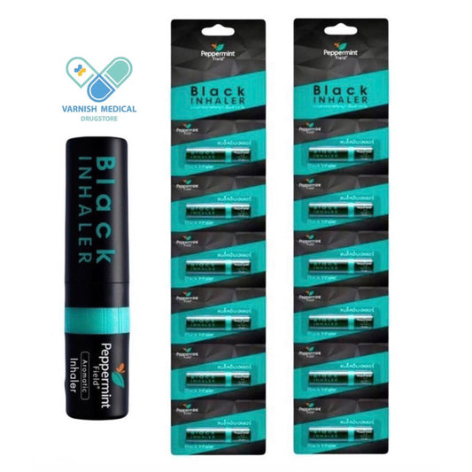 Peppermint Field Black Inhaler – Herbal Nasal Stick for Congestion & Refreshment – 6 Sticks x 2 Packs (12 Total)