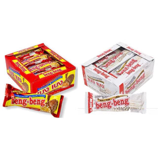 Beng Beng Red & White Chocolate Wafer Bars – 12 of Each Flavor (24 Total) | Crispy Caramel Wafer Snack Combo