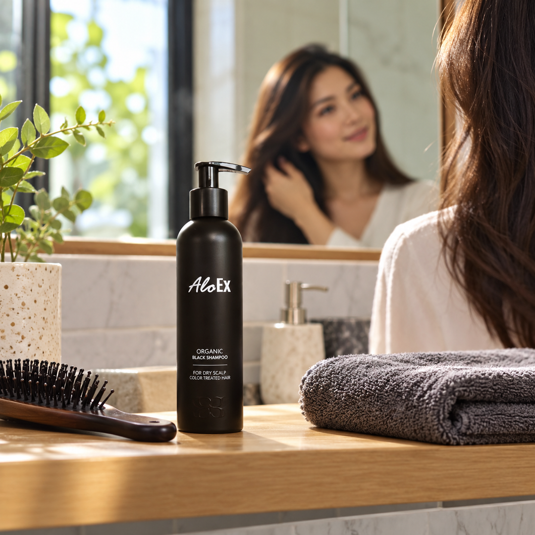 AloEx Organic Black Shampoo – 30ml or 200ml, Packs of 1, 2 or 4 shelf