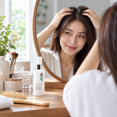 AloEx Hair Serum Spray 50ml on vanity during use