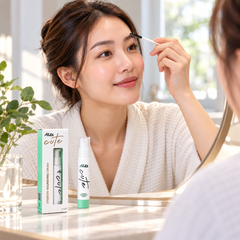 AloEx Cute eyebrow cream on vanity during brow grooming
