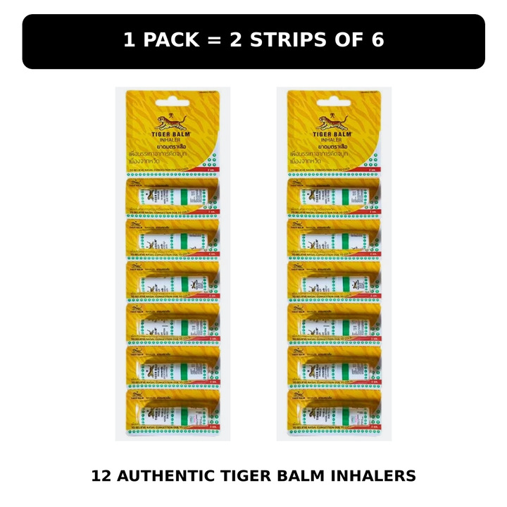 One pack of 12 Tiger Balm inhalers, two authentic strips of 6