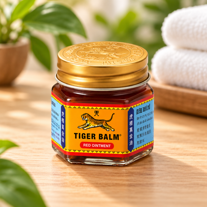 Tiger Balm Red Ointment 30g in a clean spa setting