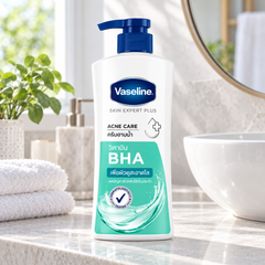 Vaseline Acne Care BHA body wash in bathroom setting