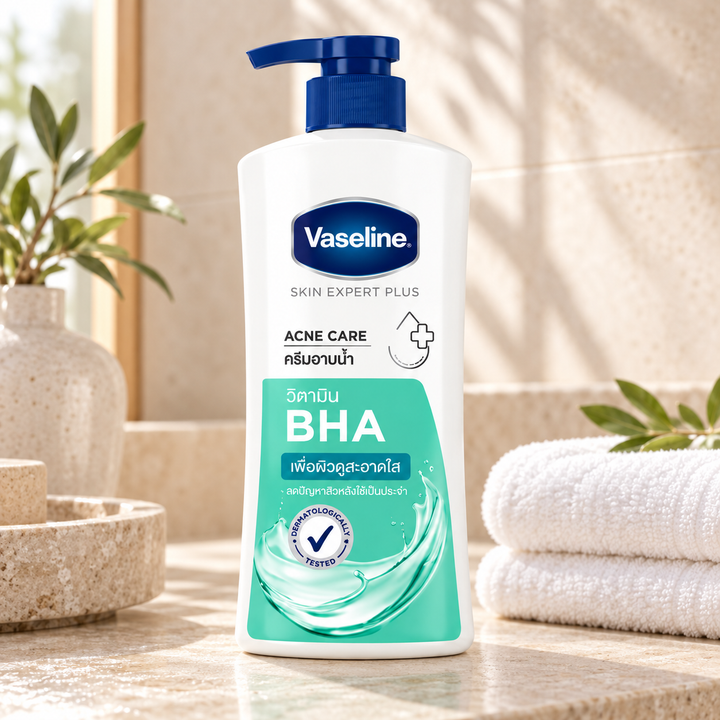 Vaseline Acne Care BHA body wash in spa setting