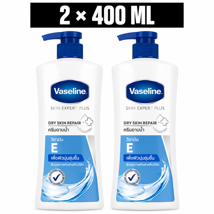 Vaseline Dry Skin Repair Vitamin E body wash pack of 2, 400 ml each