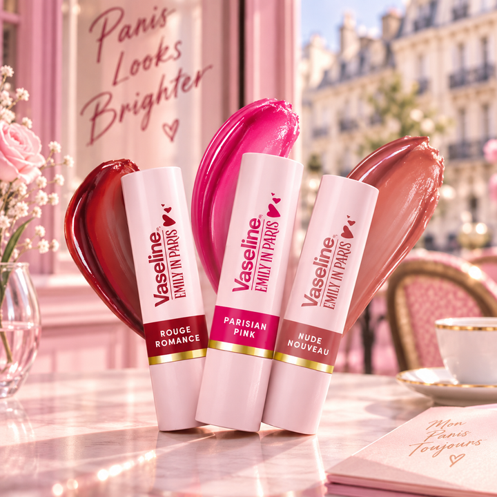 Vaseline Emily in Paris tinted lip balm trio lifestyle