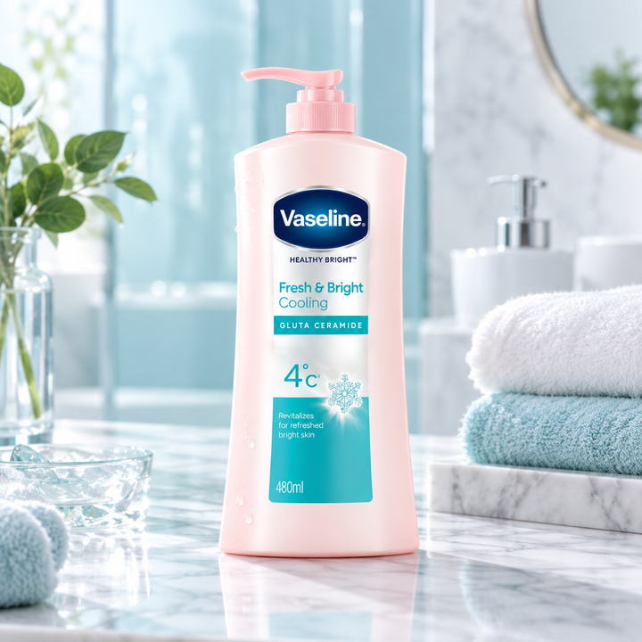 Vaseline Fresh and Bright Cooling body lotion lifestyle