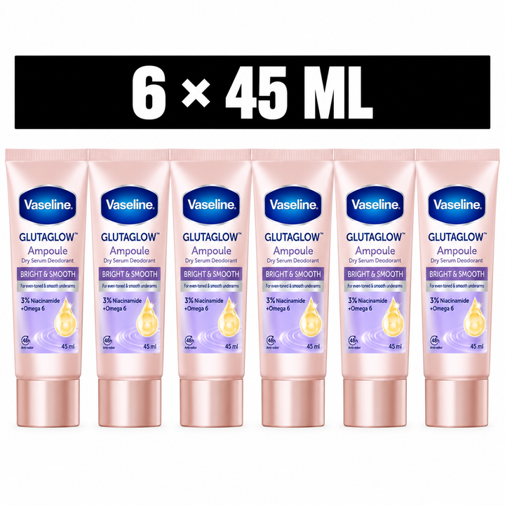 Vaseline GlutaGlow Bright and Smooth dry serum deodorant pack of 6, 45 ml each
