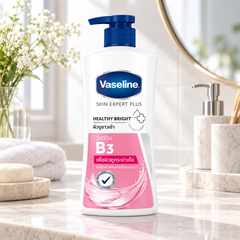 Vaseline Healthy Bright B3 body wash in bathroom setting