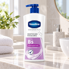 Vaseline Sensitive Skin B5 body wash in bathroom setting