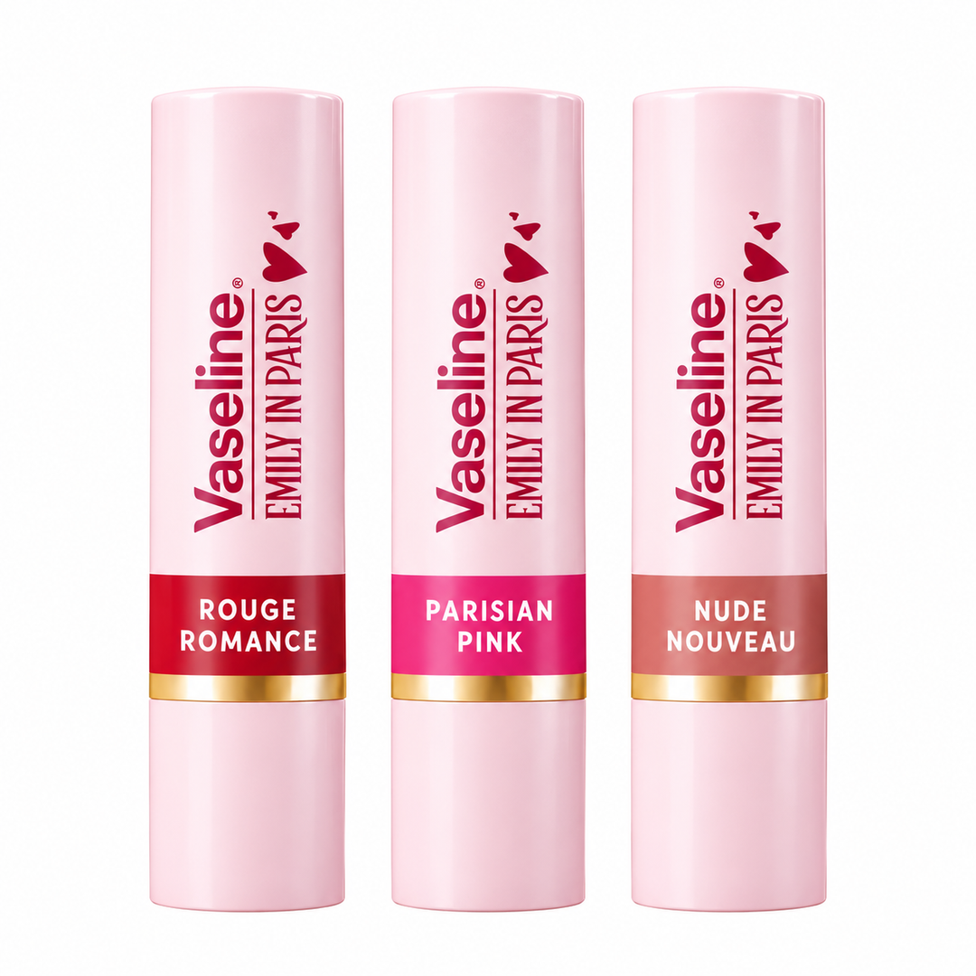 Vaseline Emily in Paris Tinted Lip Balm Set – 3 Shades × 3 g - product on white background