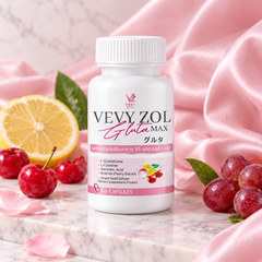 Vevy Zol Gluta Max supplement bottle lifestyle flat lay
