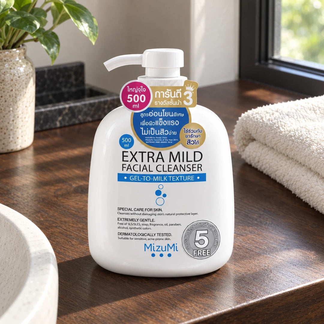 MizuMi Extra Mild Facial Cleanser – Gel-to-Milk | 500ml — lifestyle detail