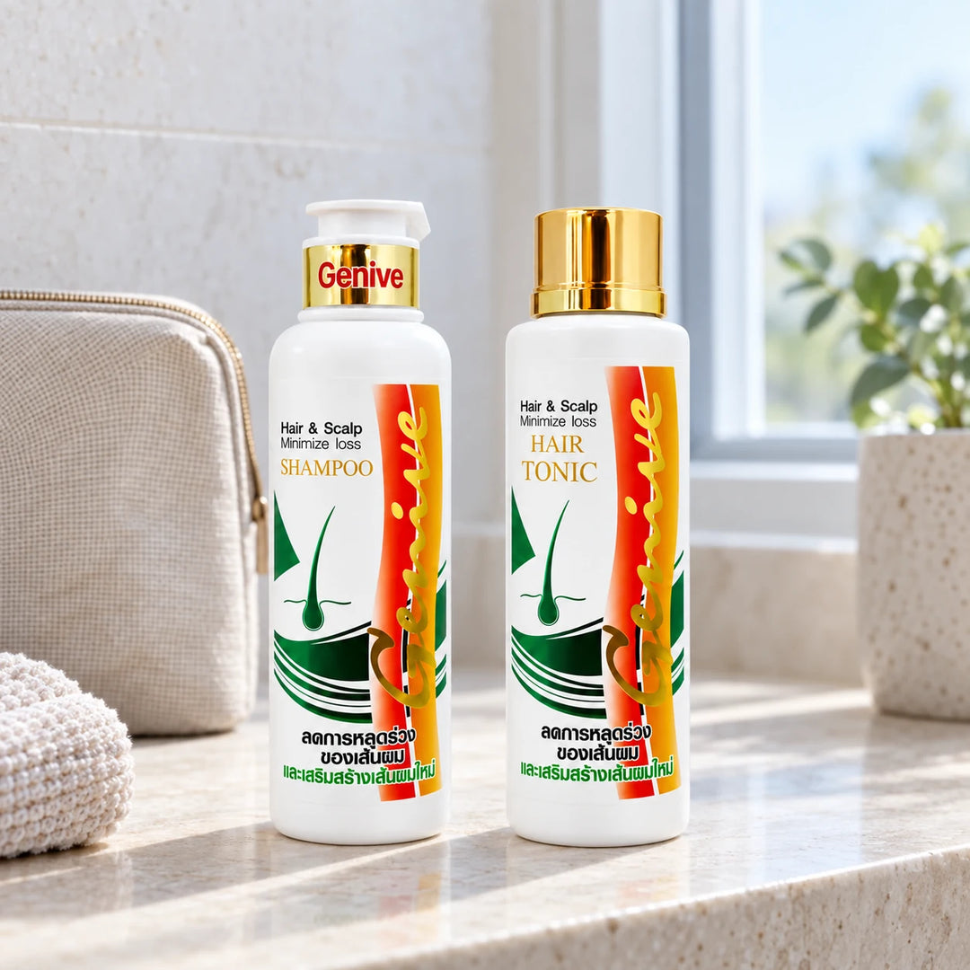 Genive Hair & Scalp Shampoo 120ml + Hair Tonic 120ml Set — lifestyle detail