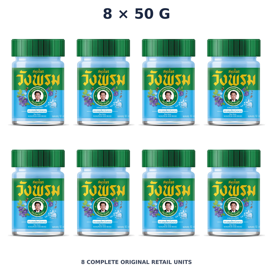 Wang Prom Blue Balm 50 g — 8 Jars — exact supplied quantity on white