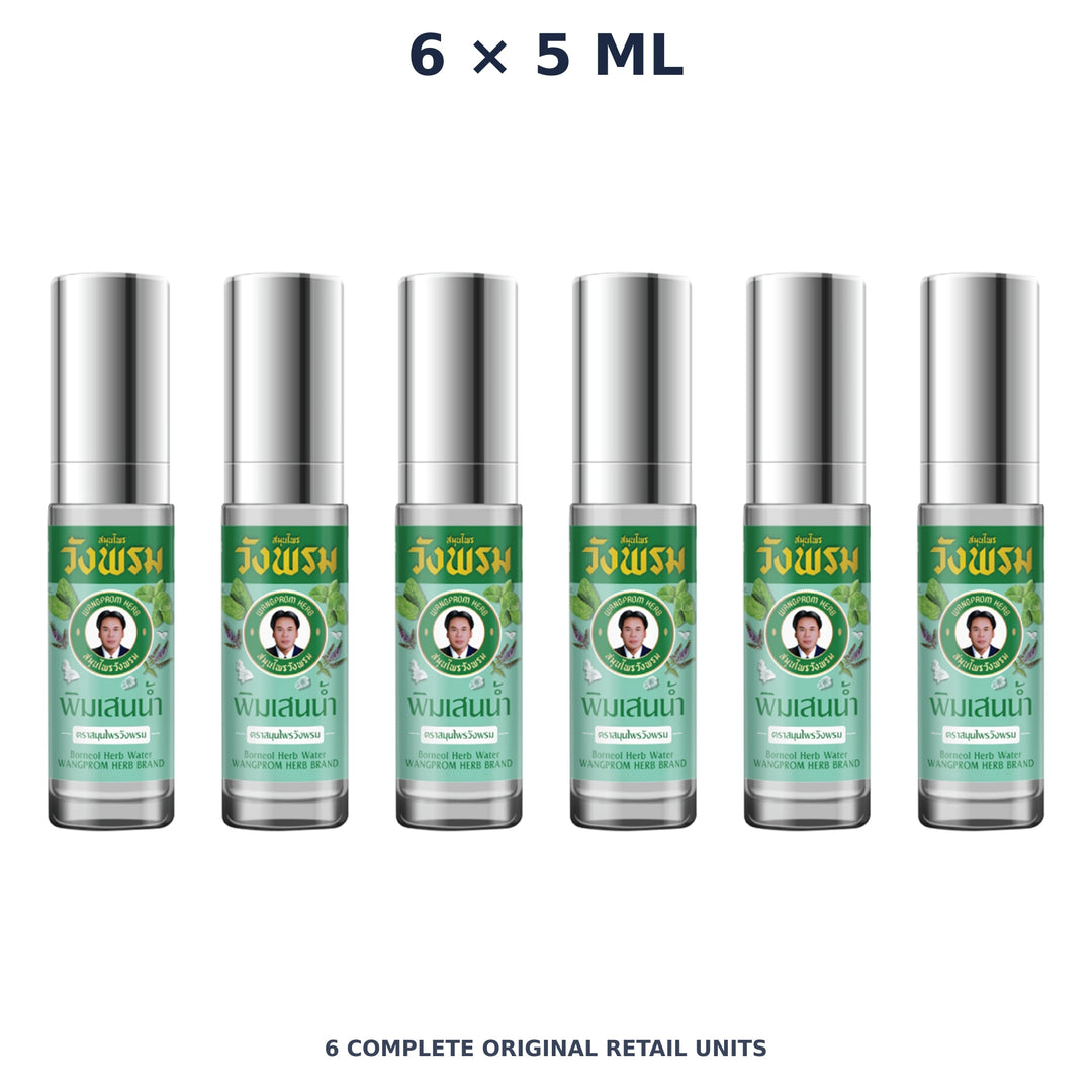 Wang Prom Borneol Liquid Roll-On 5 ml — 6 Roll-Ons — exact supplied quantity on white