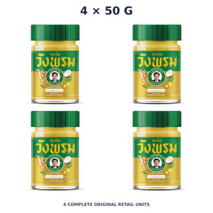 Wang Prom Gold Balm (Hot Formula) 50 g — 4 Jars — exact supplied quantity on white