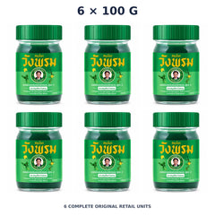 Wang Prom Green Saledphangphon Balm Formula 2 100 g — 6 Jars — exact supplied quantity on white
