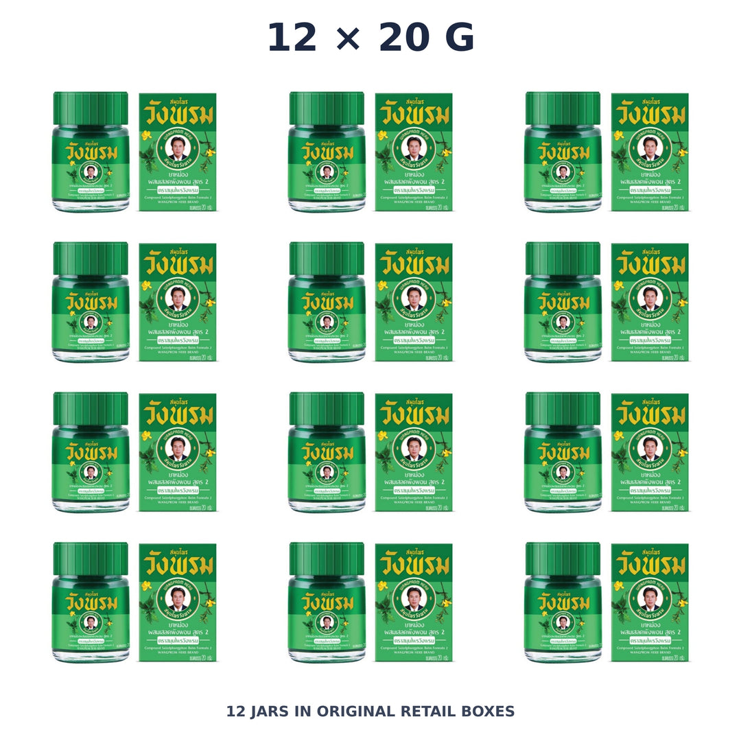Wang Prom Green Saledphangphon Balm Formula 2 20 g — 12 Jars — exact supplied quantity on white