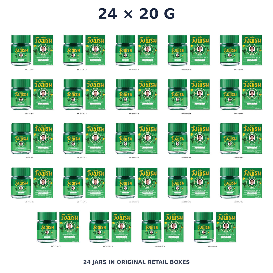 Wang Prom Green Saledphangphon Balm Formula 2 20 g — 24 Jars — exact supplied quantity on white