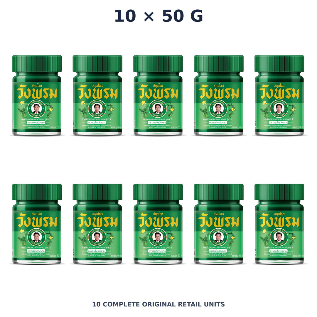 Wang Prom Green Saledphangphon Balm Formula 2 50 g — 10 Jars — exact supplied quantity on white