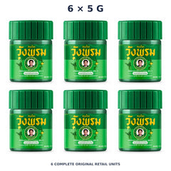 Wang Prom Green Saledphangphon Balm Formula 2 5 g — 6 Jars — exact supplied quantity on white
