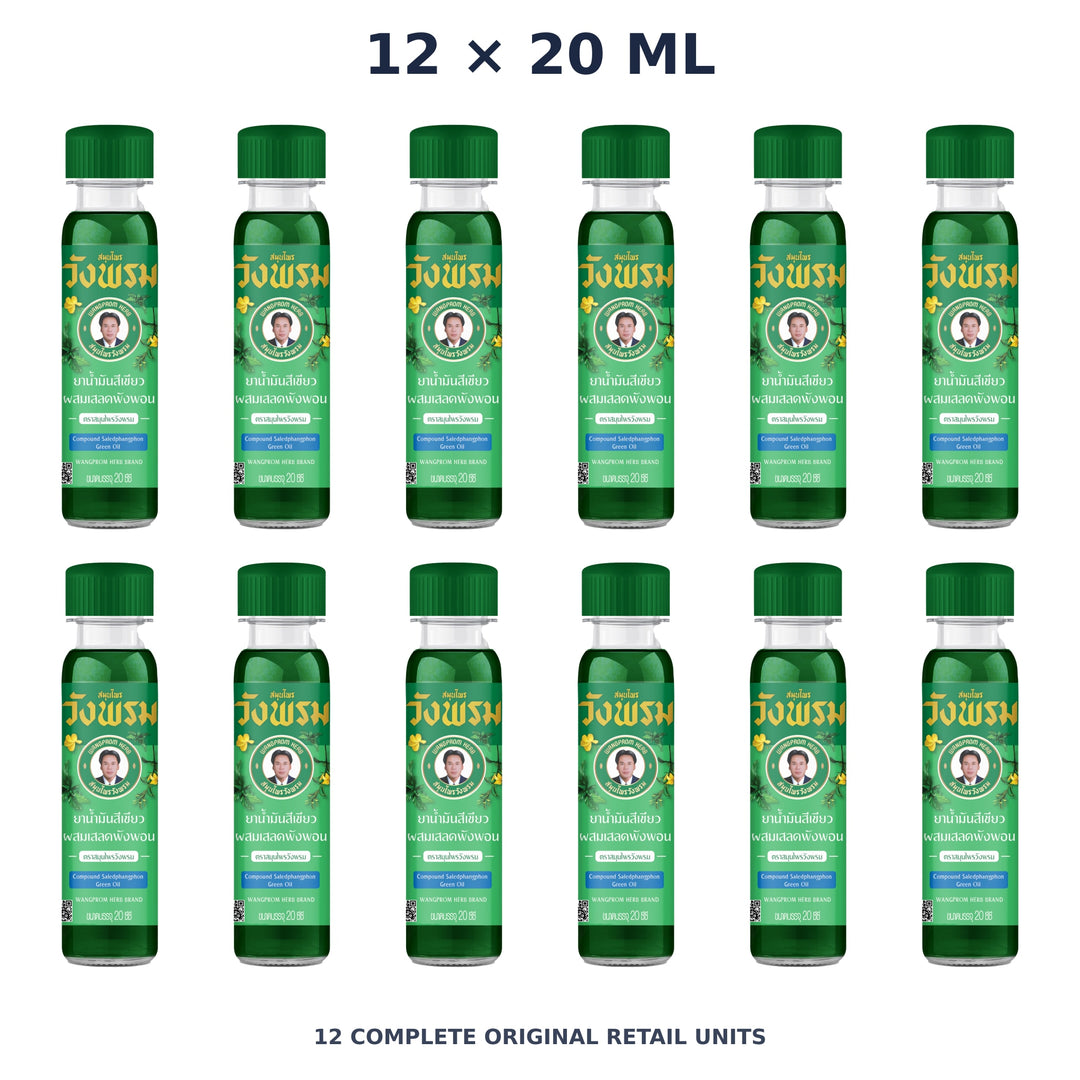 Wang Prom Green Saledphangphon Oil (Cool) 20 ml — 12 Bottles — exact supplied quantity on white
