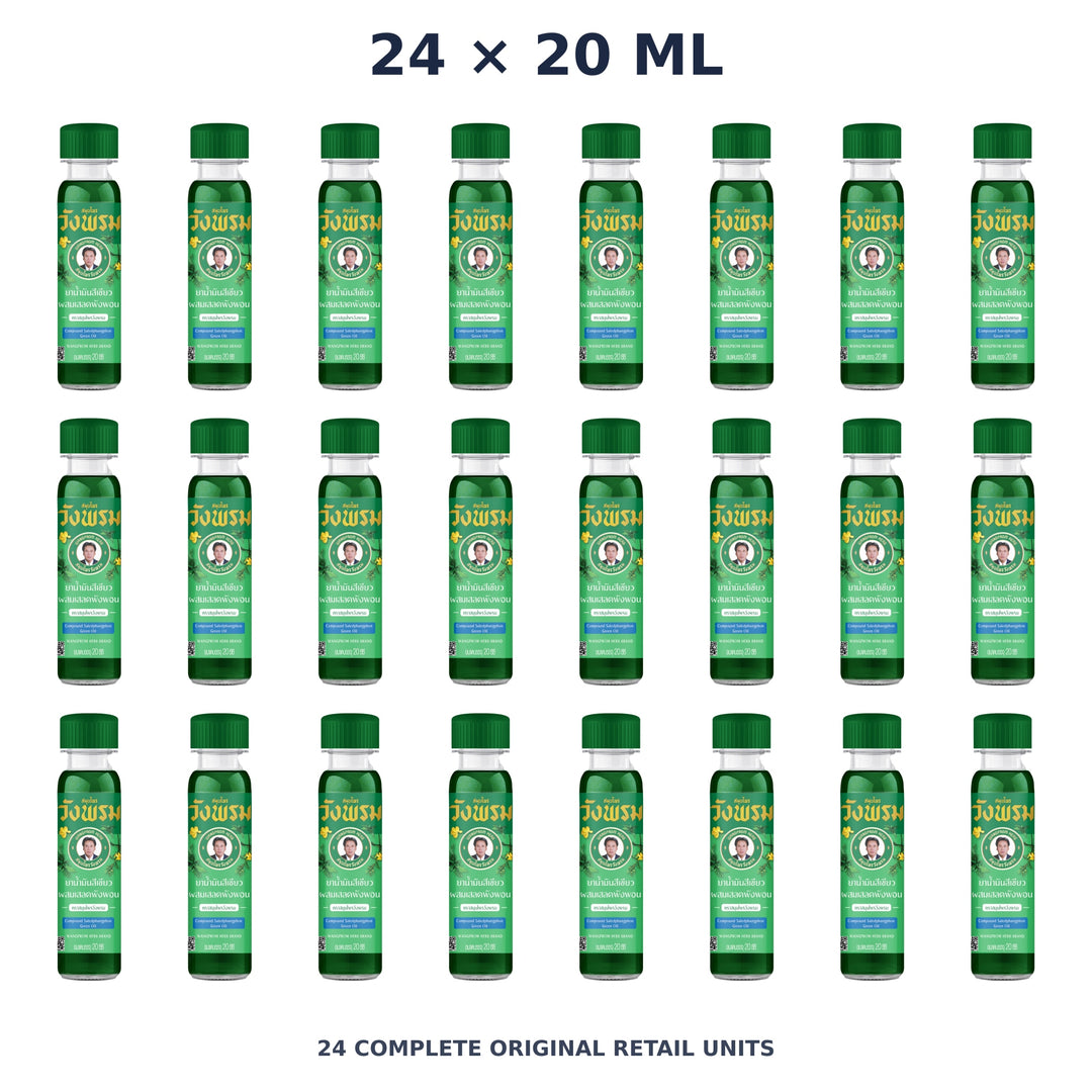 Wang Prom Green Saledphangphon Oil (Cool) 20 ml — 24 Bottles — exact supplied quantity on white