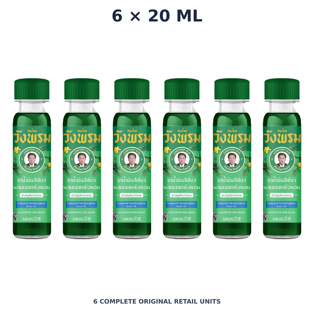 Wang Prom Green Saledphangphon Oil (Cool) 20 ml — 6 Bottles — exact supplied quantity on white