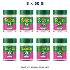 Wang Prom Pink Borneol Balm (Bua Ban) 50 g — 8 Jars — exact supplied quantity on white