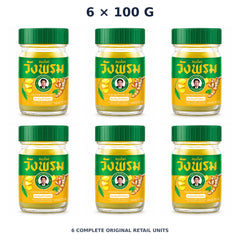 Wang Prom Yellow Phlai Balm Formula 2 100 g — 6 Jars — exact supplied quantity on white