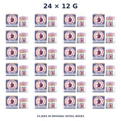 White Monkey Holding Peach Balm 12 g — 24 Jars — exact supplied quantity on white