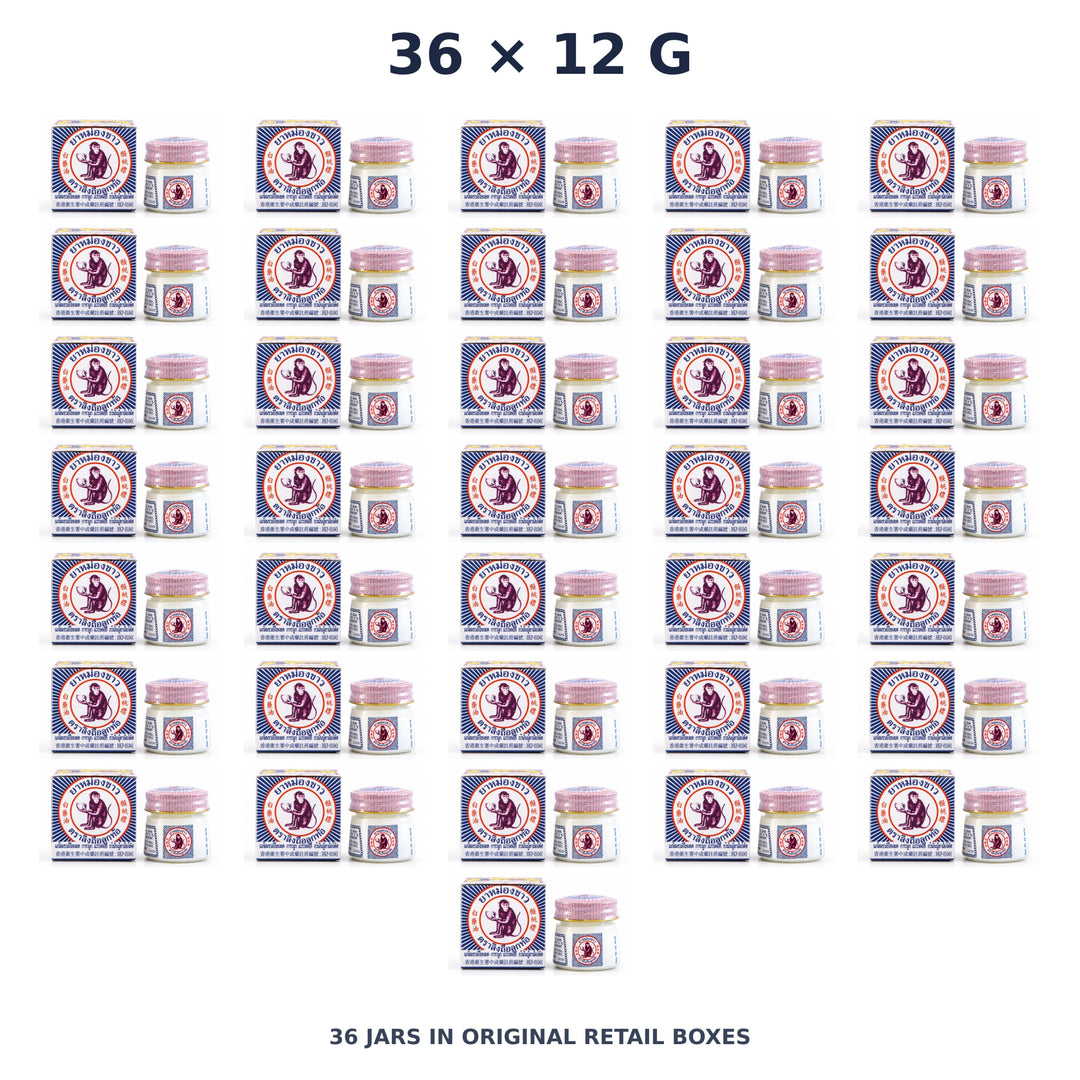 White Monkey Holding Peach Balm 12 g — 36 Jars — exact supplied quantity on white