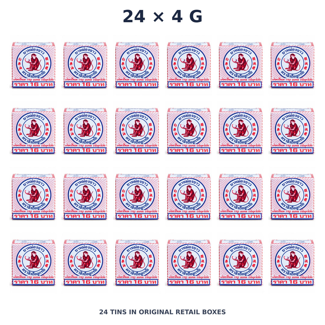 White Monkey Holding Peach Balm 4 g — 24 Tins — exact supplied quantity on white