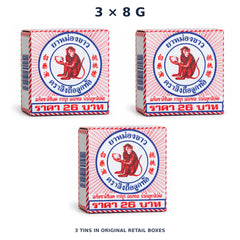 White Monkey Holding Peach Balm 8 g — 3 Tins — exact supplied quantity on white