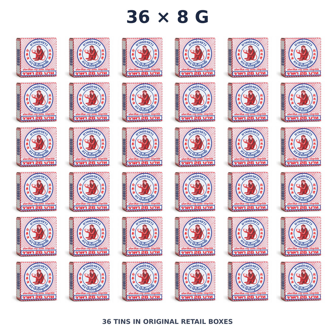 White Monkey Holding Peach Balm 8 g — 36 Tins — exact supplied quantity on white