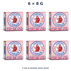 White Monkey Holding Peach Balm 8 g — 6 Tins — exact supplied quantity on white